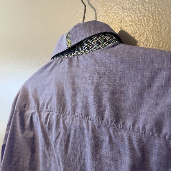 Robert Graham Shirt M Tailored Fit Purple Work Career Dress Green Artsy Plaid - Picture 9 of 9